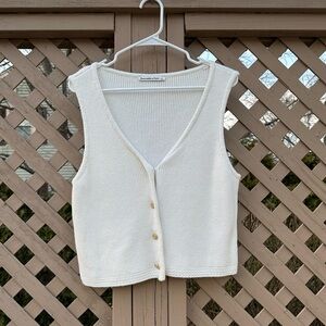 Abercrombie & Fitch Cream Button-Front Knit Tank Vest (Large)